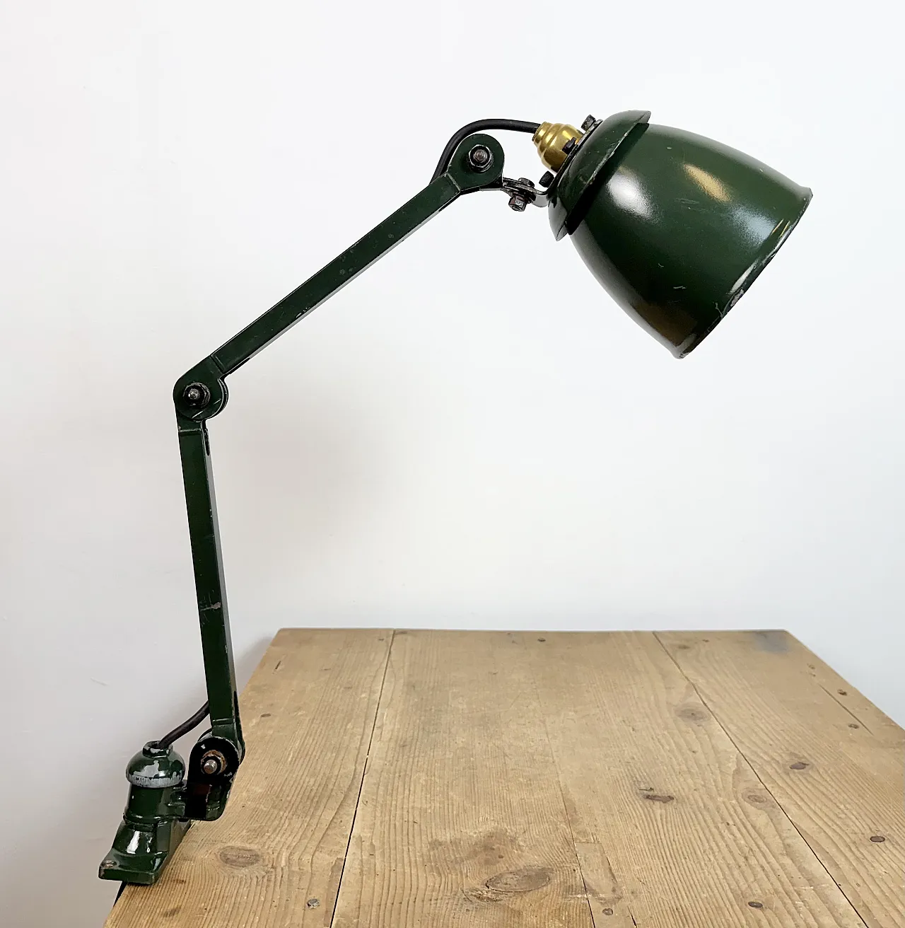 Industrial Green Enamel Adjustable Table Lamp, 1960s 11