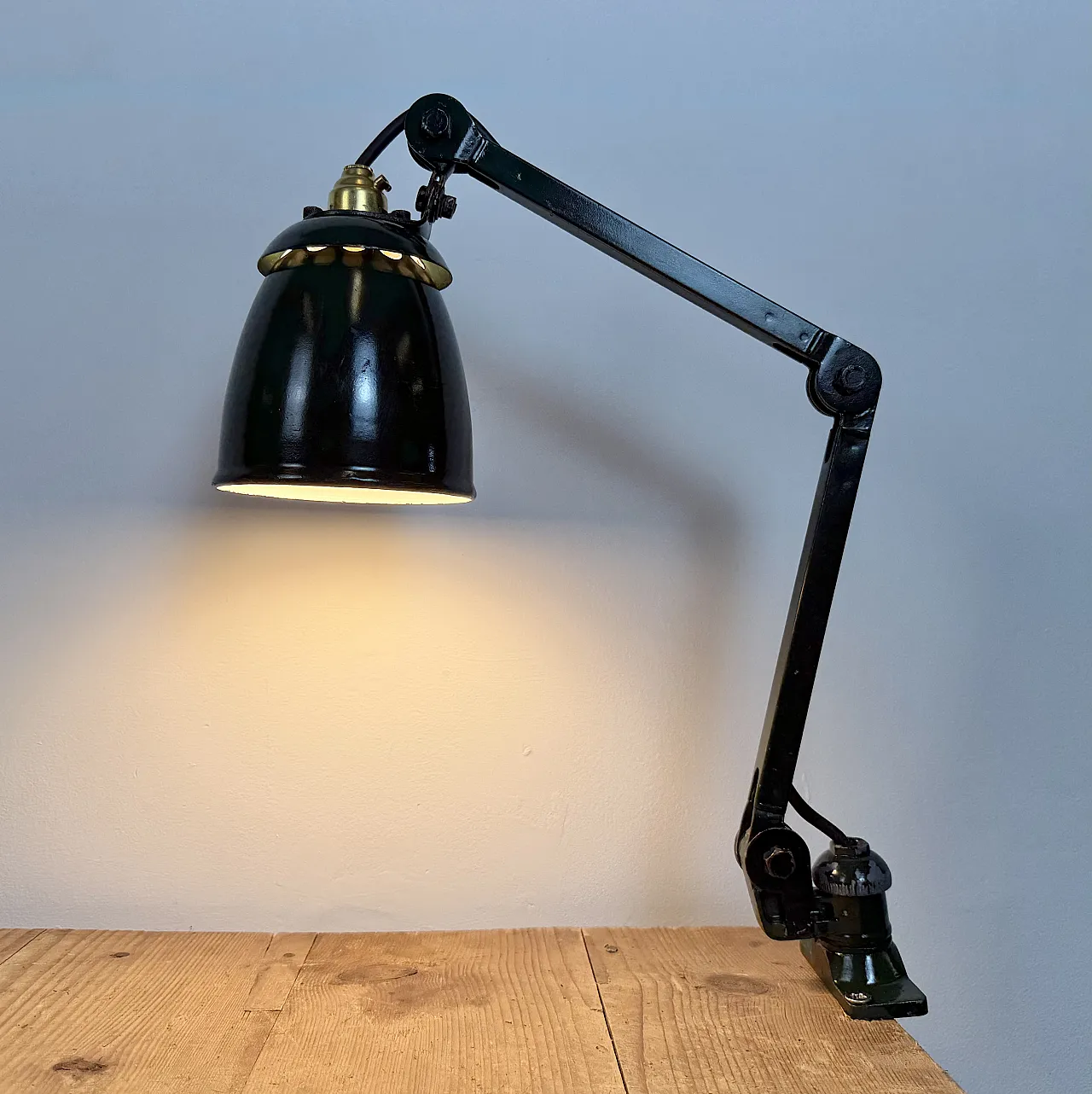 Industrial Green Enamel Adjustable Table Lamp, 1960s 17