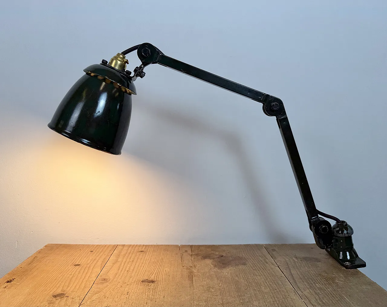 Industrial Green Enamel Adjustable Table Lamp, 1960s 18
