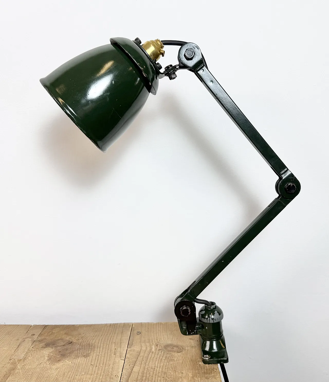 Industrial Green Enamel Adjustable Table Lamp, 1960s 20