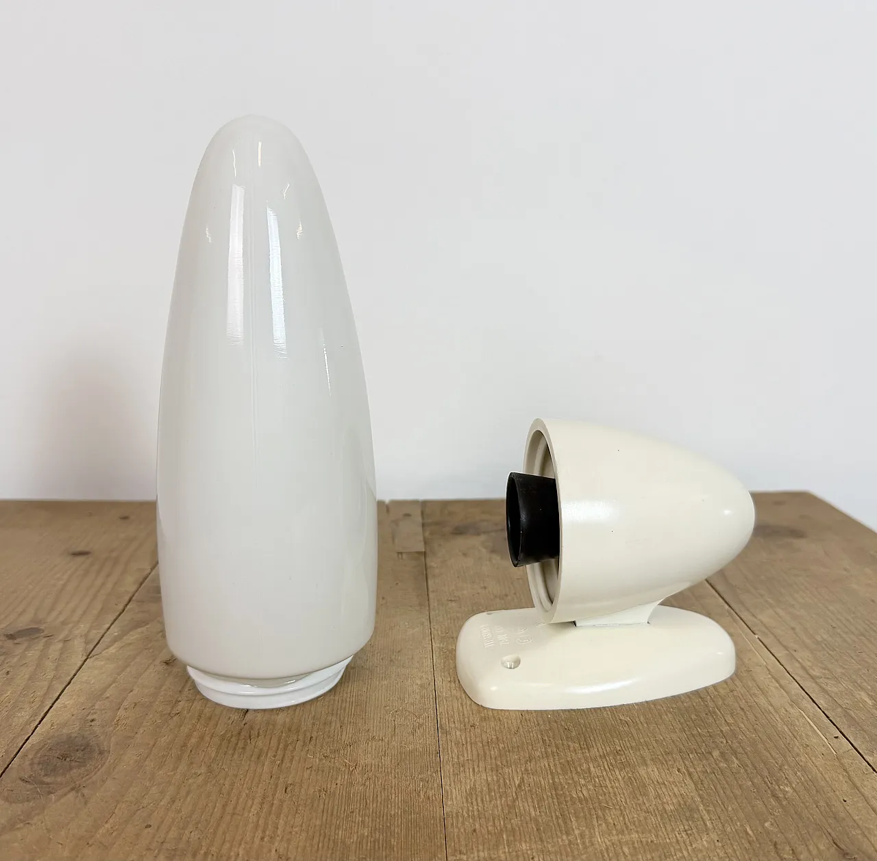 Industrial White Bakelite Wall Light with Milk Glass, 1950s 14