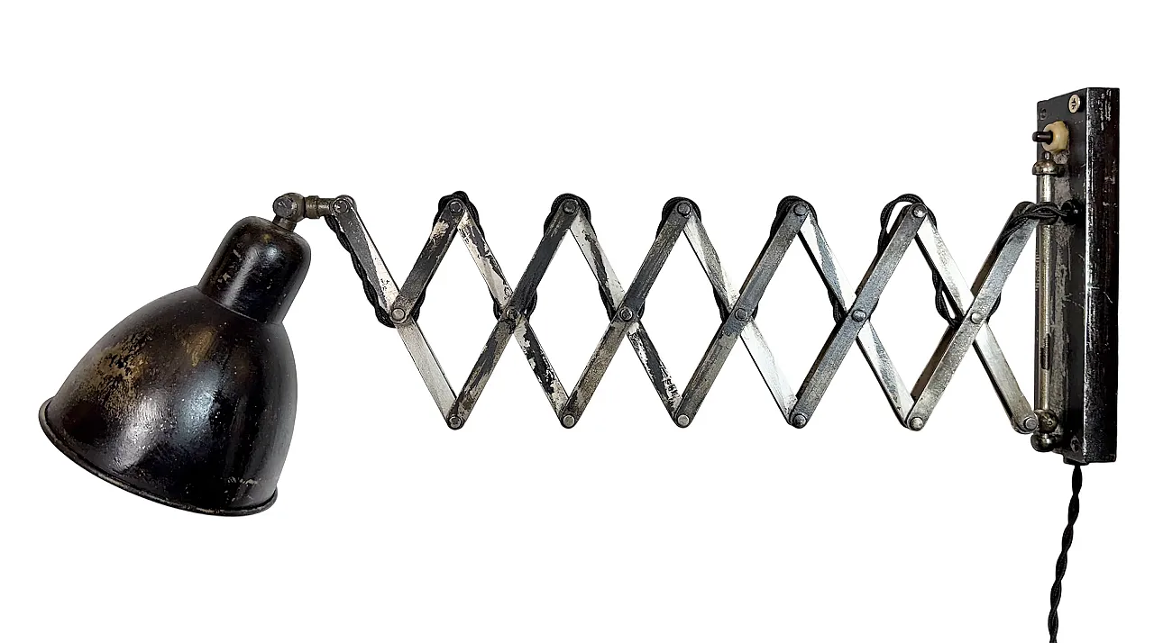 Industrial Black Scissor Wall Lamp, 1950s 1
