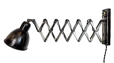 Industrial Black Scissor Wall Lamp, 1950s