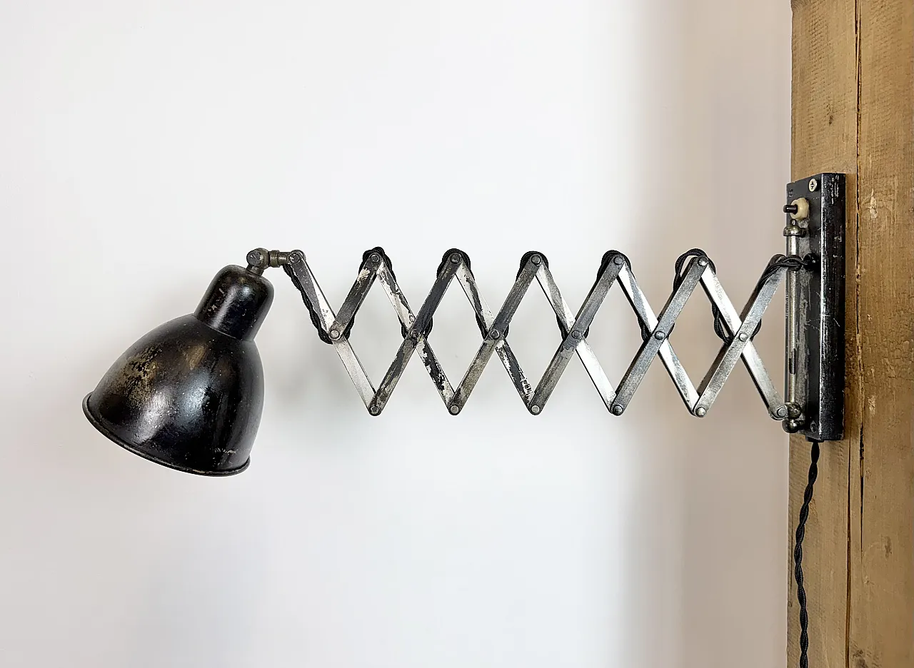 Industrial Black Scissor Wall Lamp, 1950s 2