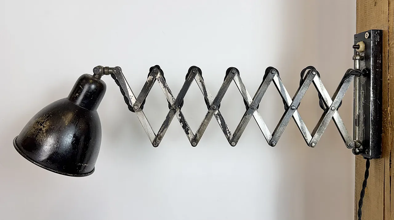Industrial Black Scissor Wall Lamp, 1950s 3
