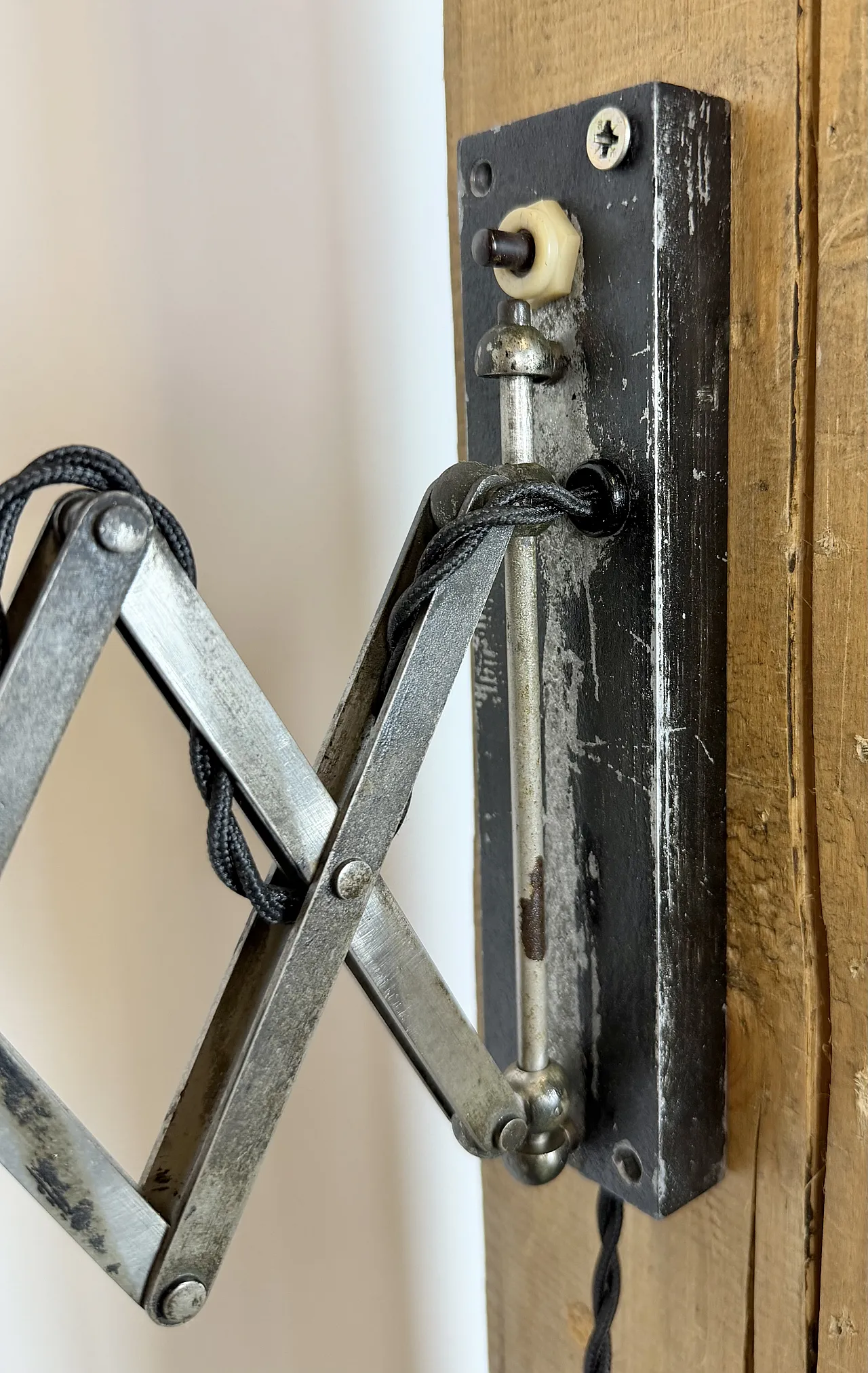 Industrial Black Scissor Wall Lamp, 1950s 4
