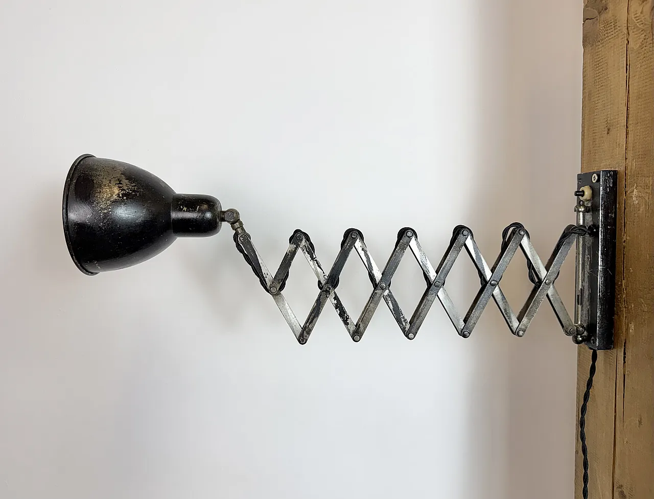 Industrial Black Scissor Wall Lamp, 1950s 6