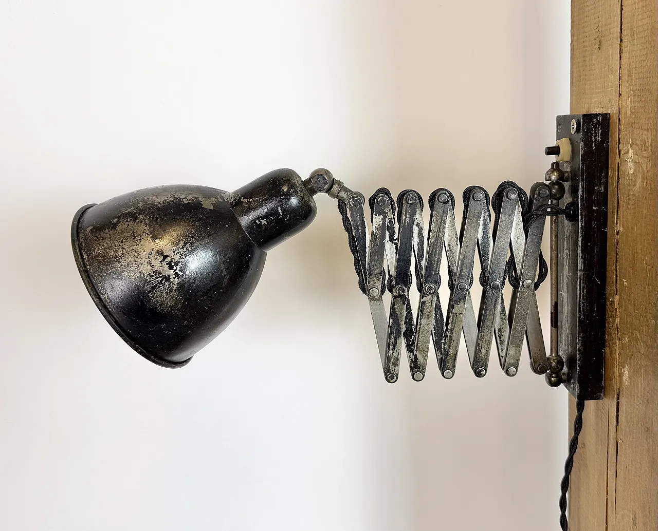 Industrial Black Scissor Wall Lamp, 1950s 9