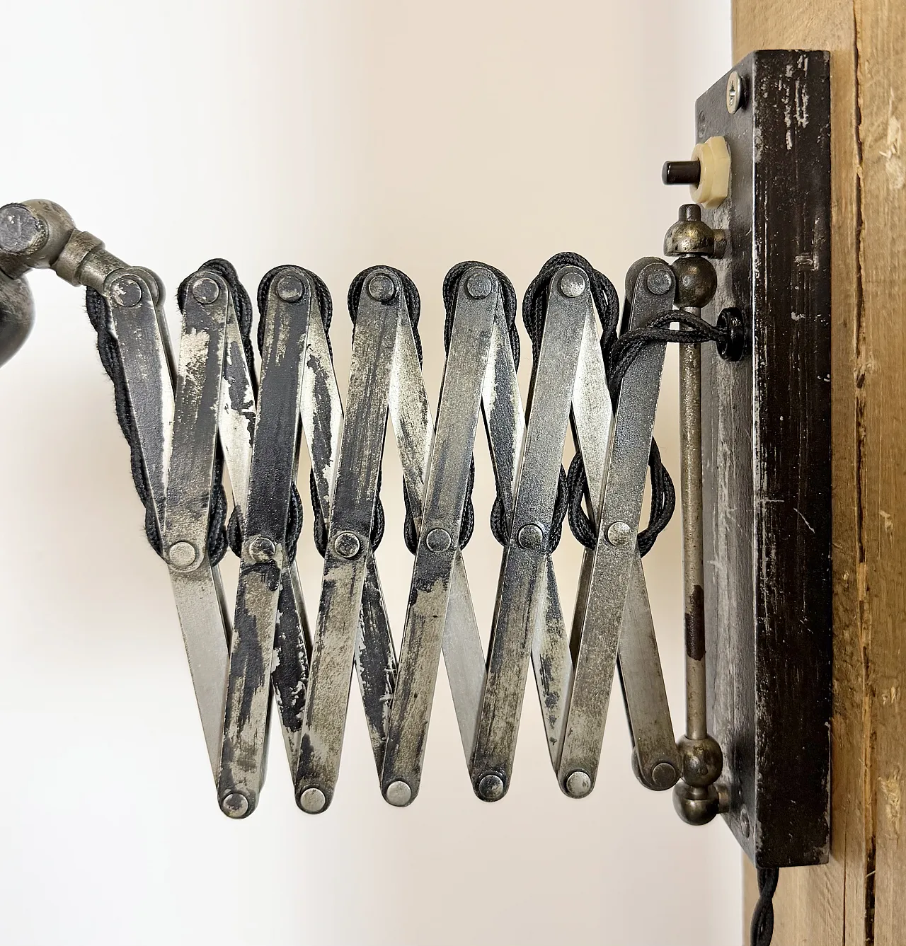Industrial Black Scissor Wall Lamp, 1950s 10