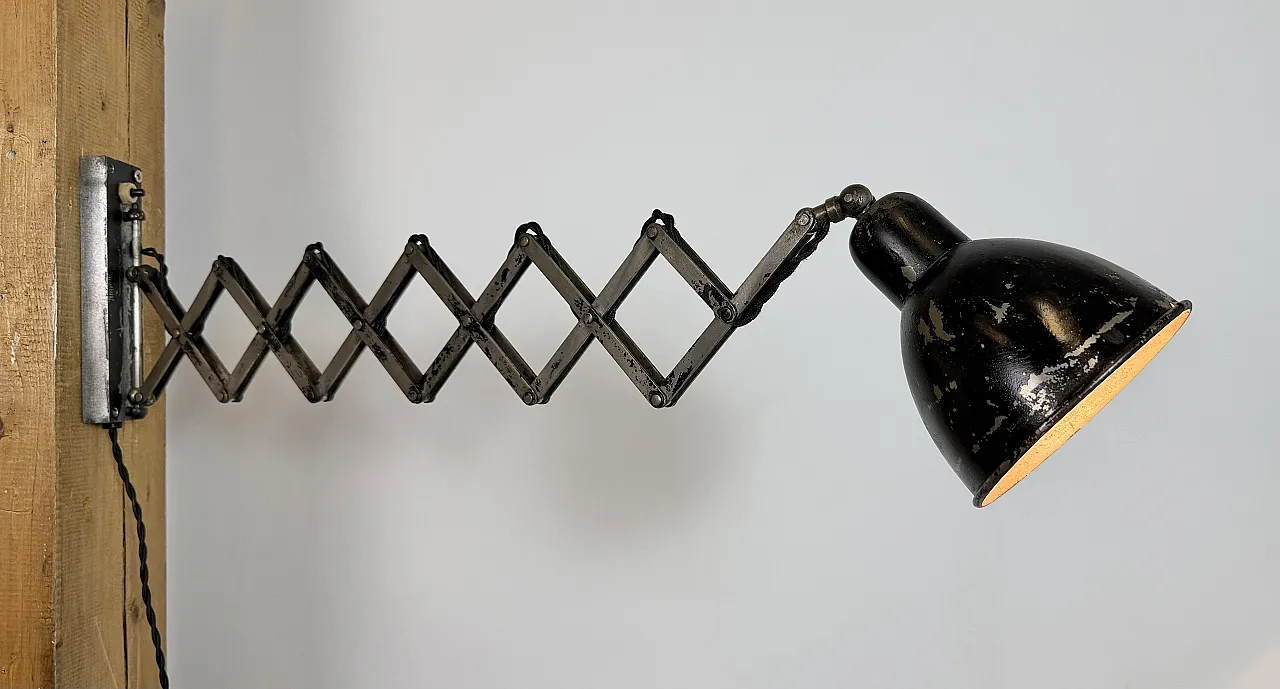 Industrial Black Scissor Wall Lamp, 1950s 17