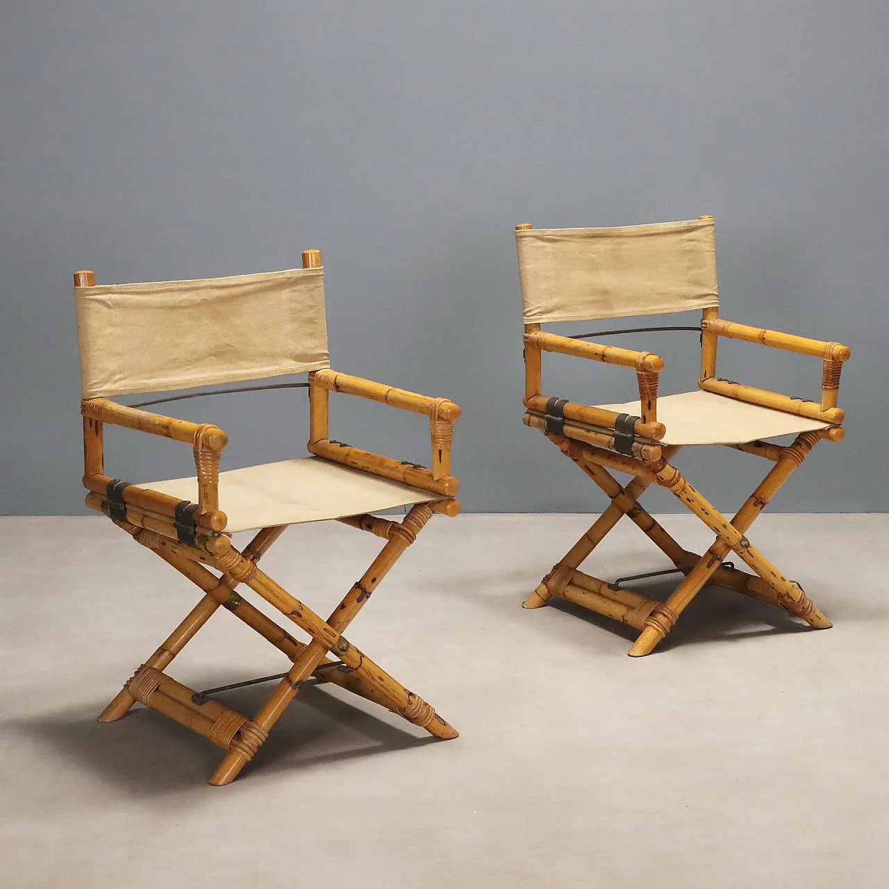 Pair of bamboo director's chairs, 1960s 1