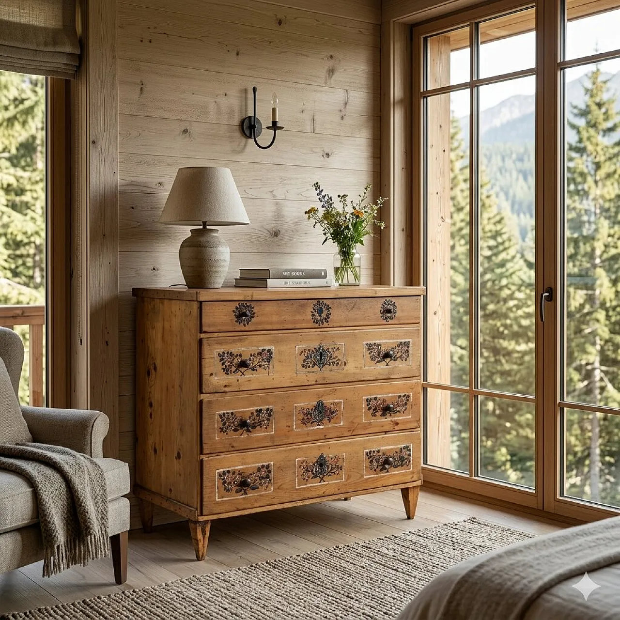 Trentino chest of drawers in fir with four drawer front, 19th century 2