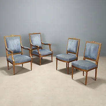 Pair of golden Neoclassical Style armchairs and chairs, 19th century