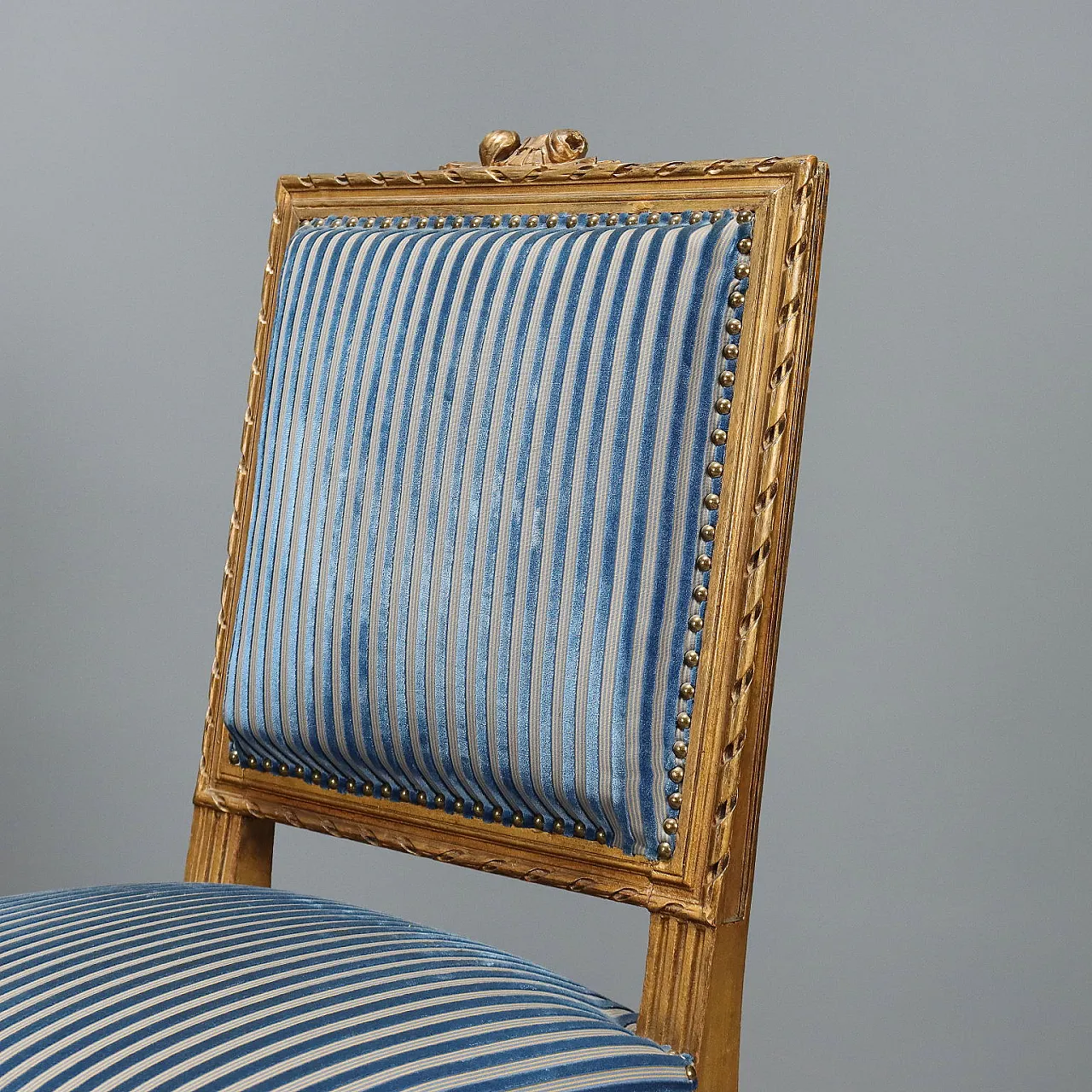 Pair of golden Neoclassical Style armchairs and chairs, 19th century 5