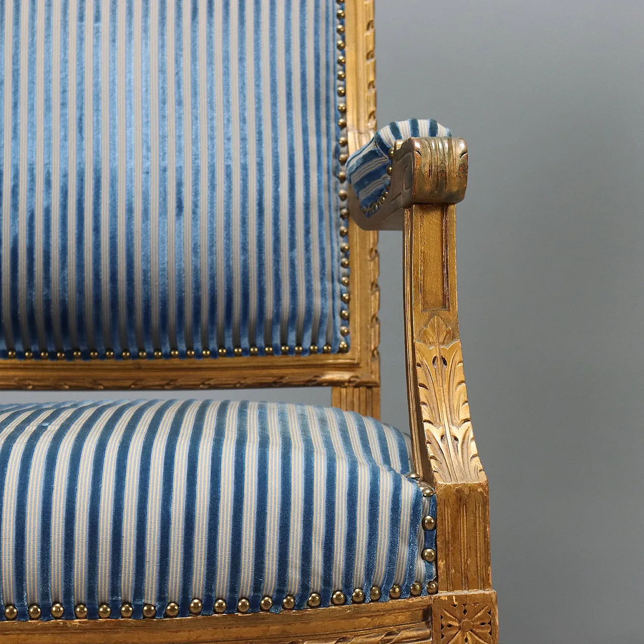 Pair of golden Neoclassical Style armchairs and chairs, 19th century 7