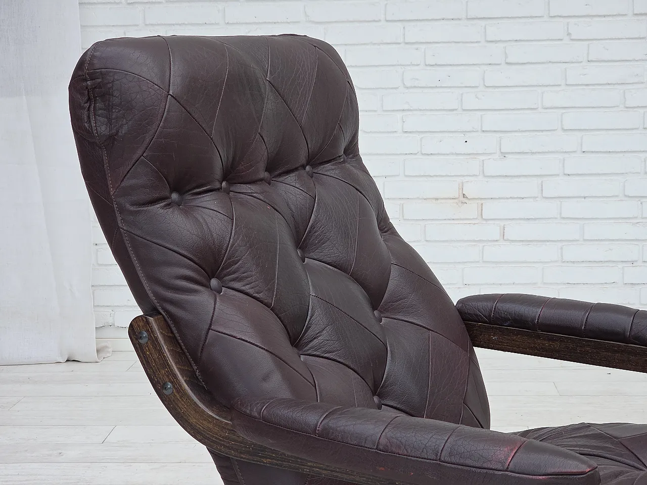 Pair of armchair in brown furniture leather and bent wood, 1970s 5