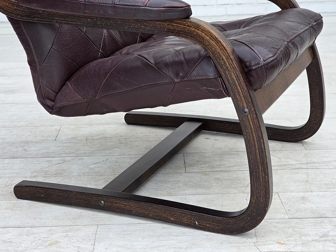 Pair of armchair in brown furniture leather and bent wood, 1970s 7