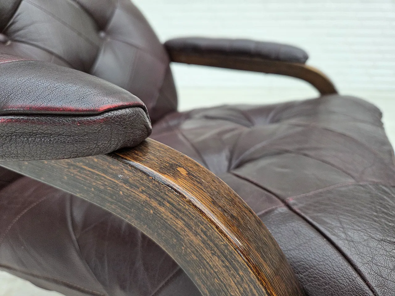 Pair of armchair in brown furniture leather and bent wood, 1970s 9