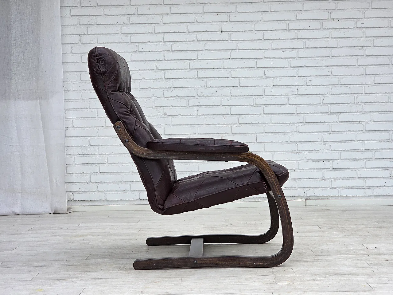 Pair of armchair in brown furniture leather and bent wood, 1970s 11