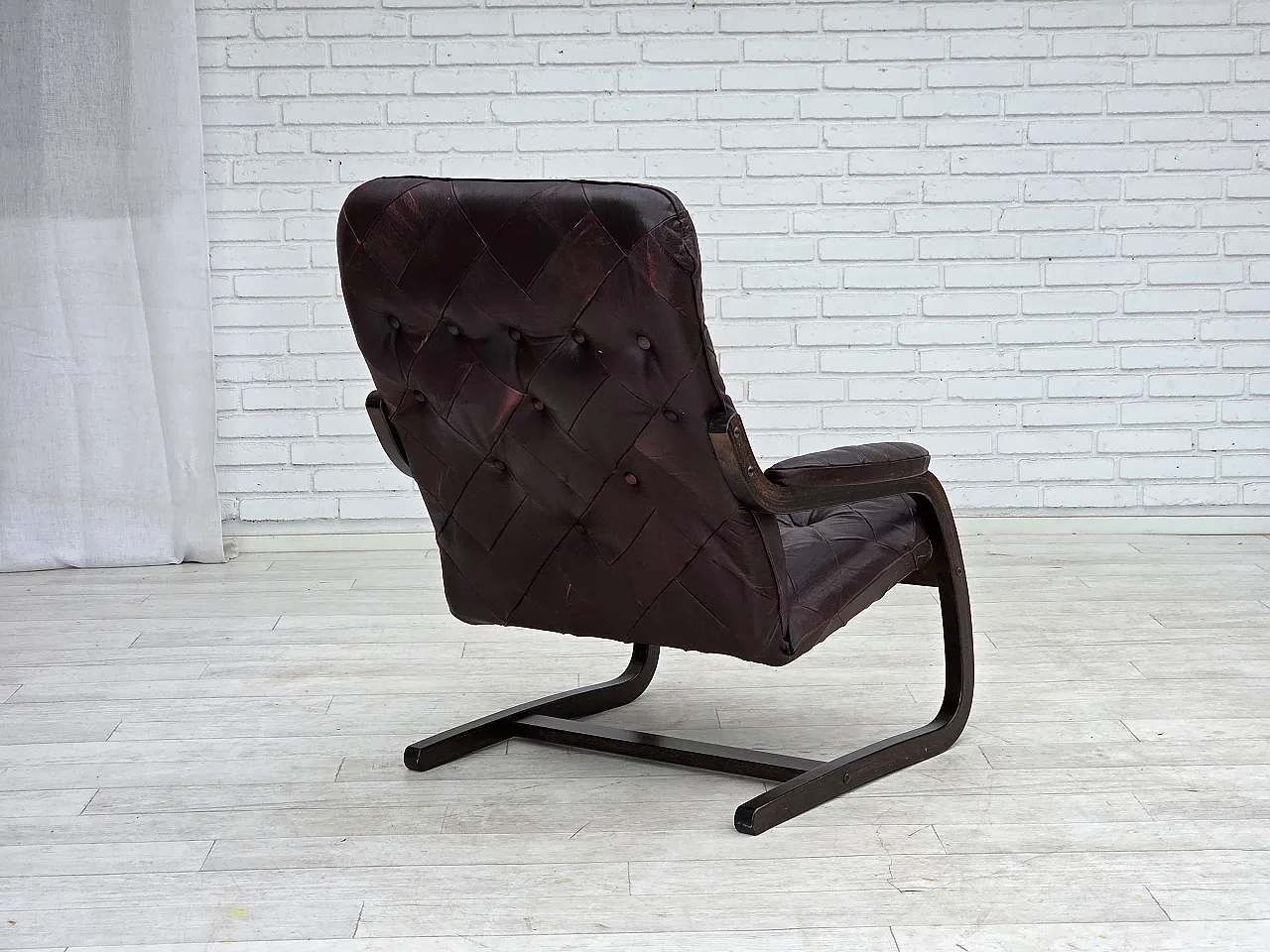 Pair of armchair in brown furniture leather and bent wood, 1970s 12