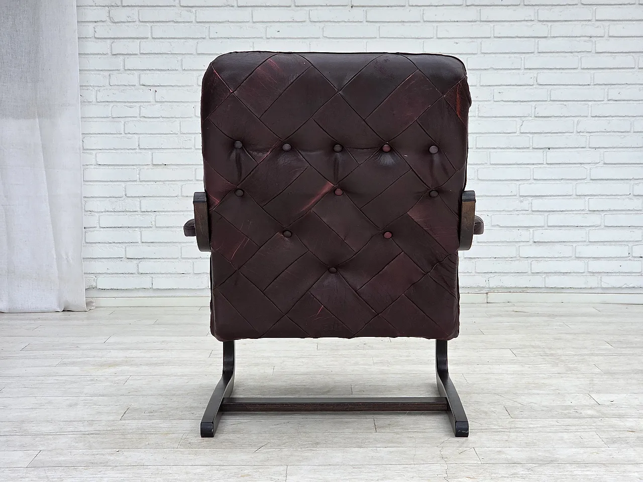 Pair of armchair in brown furniture leather and bent wood, 1970s 13