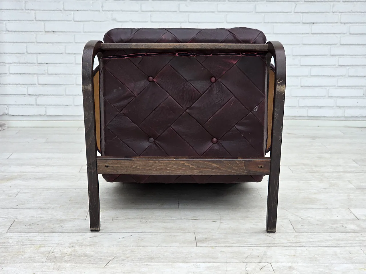 Pair of armchair in brown furniture leather and bent wood, 1970s 16