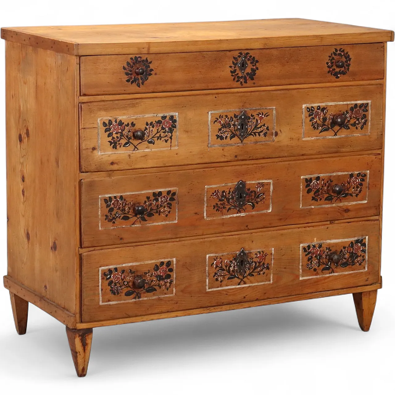 Trentino chest of drawers in fir with four drawer front, 19th century 11