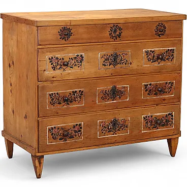 Trentino chest of drawers in fir with four drawer front, 19th century