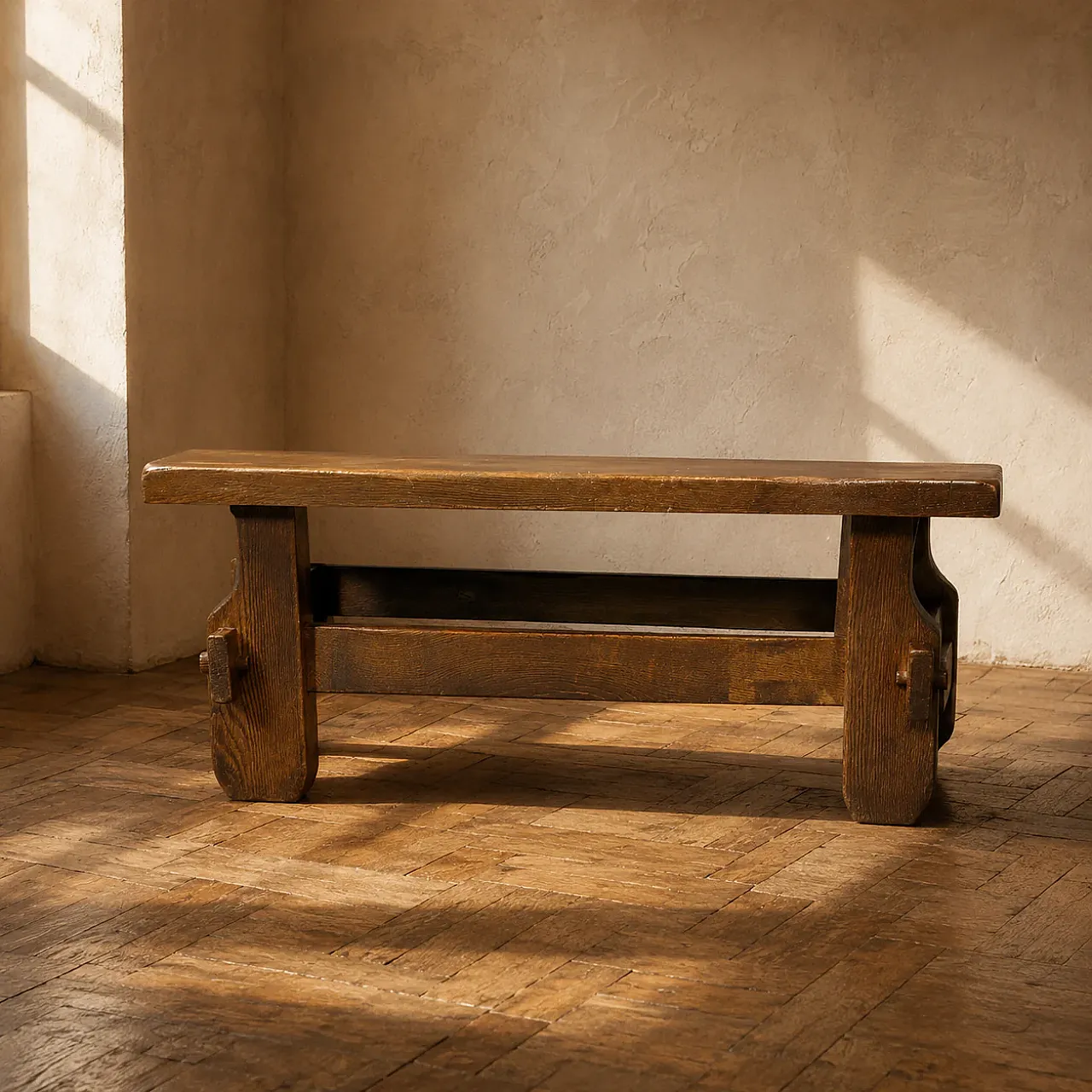 Brutalist solid oak coffee table, 1970s 1