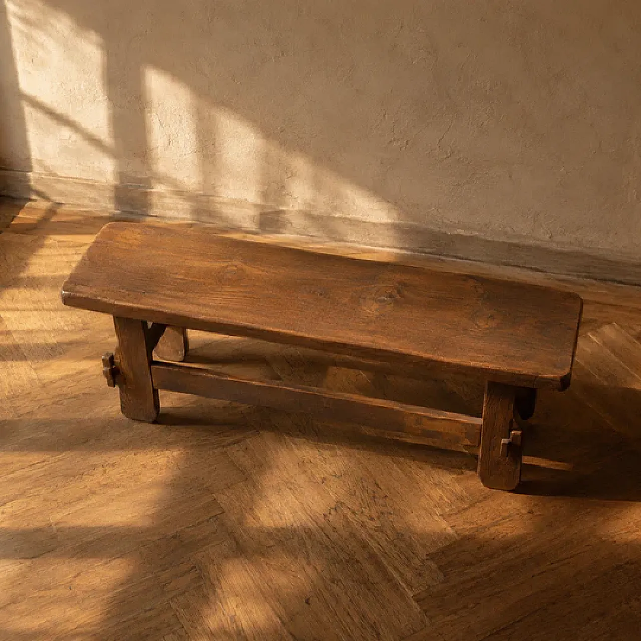 Brutalist solid oak coffee table, 1970s 3