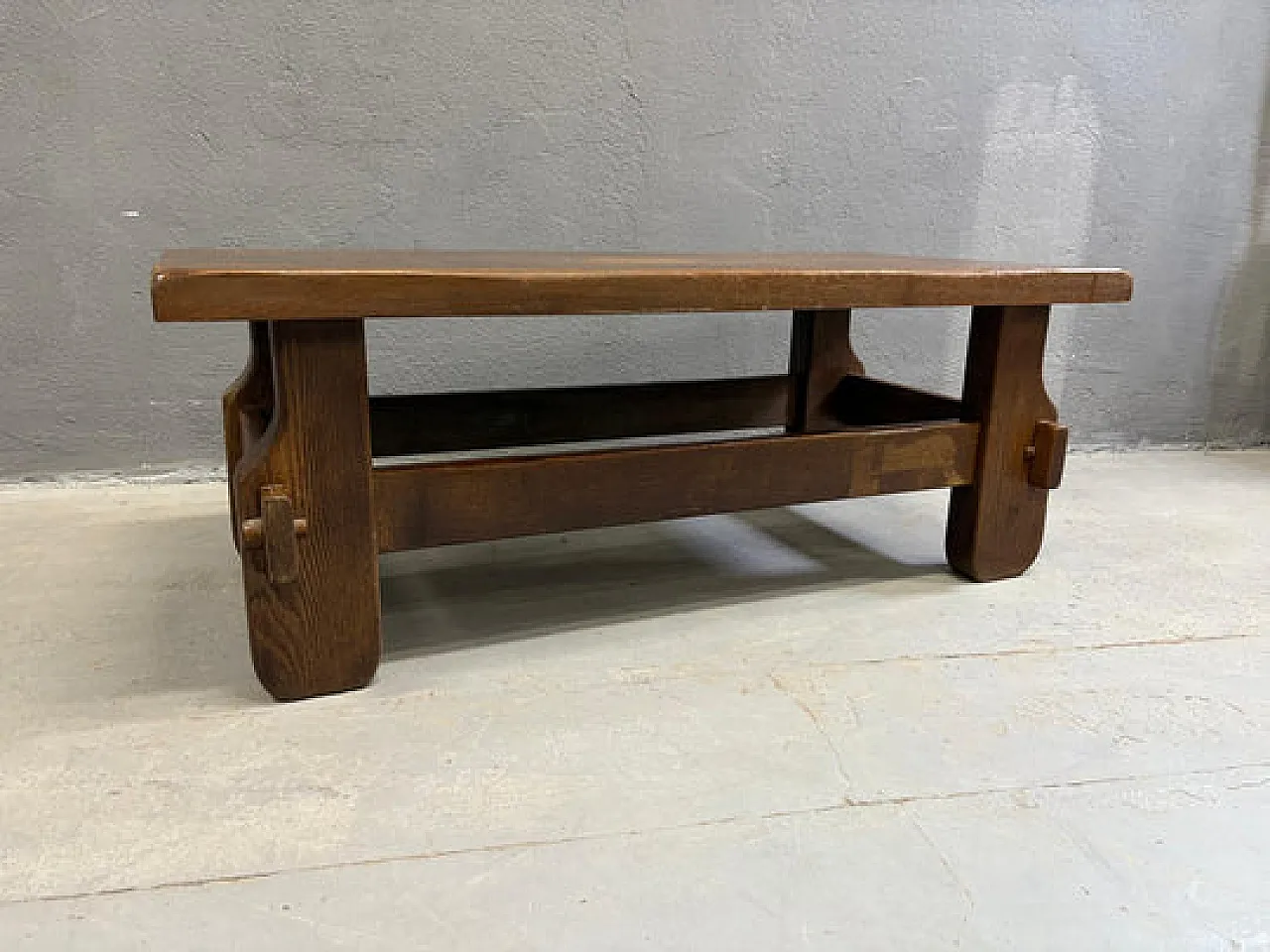 Brutalist solid oak coffee table, 1970s 4