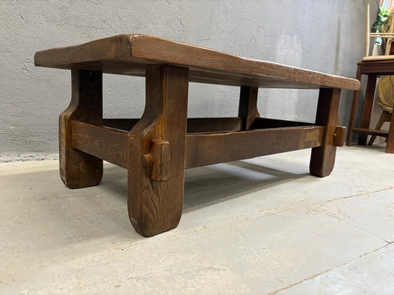 Brutalist solid oak coffee table, 1970s 5