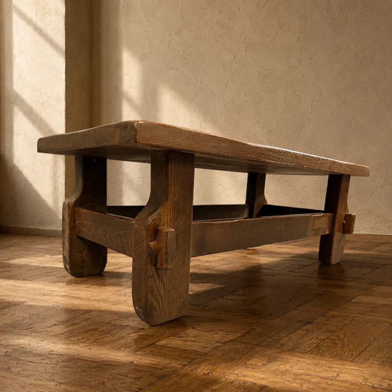 Brutalist solid oak coffee table, 1970s 6