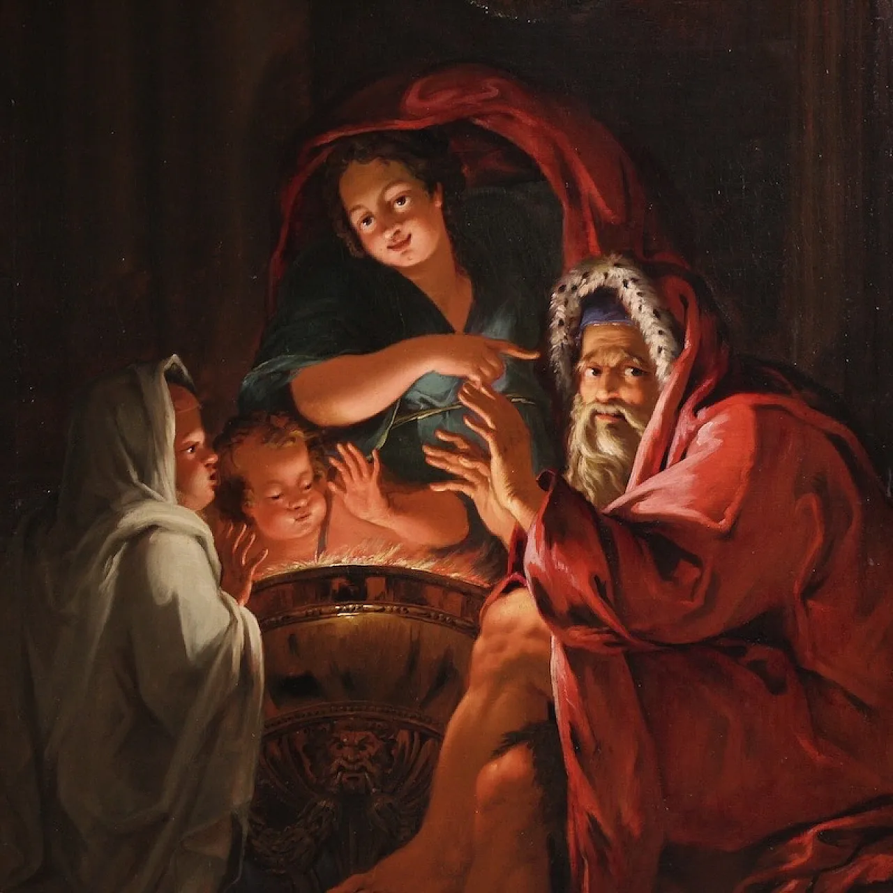 Large 18th century painting, allegory of winter 3