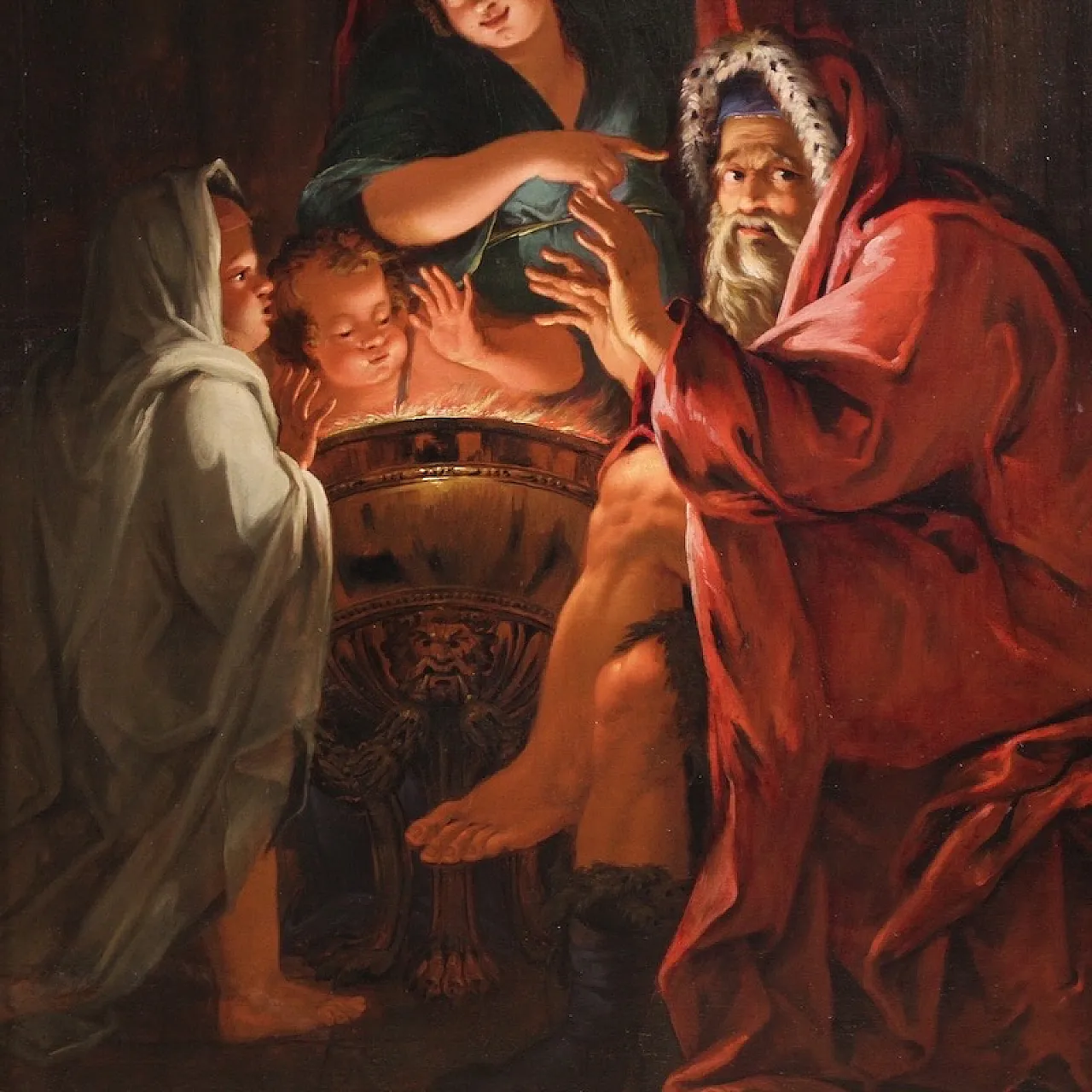 Large 18th century painting, allegory of winter 4