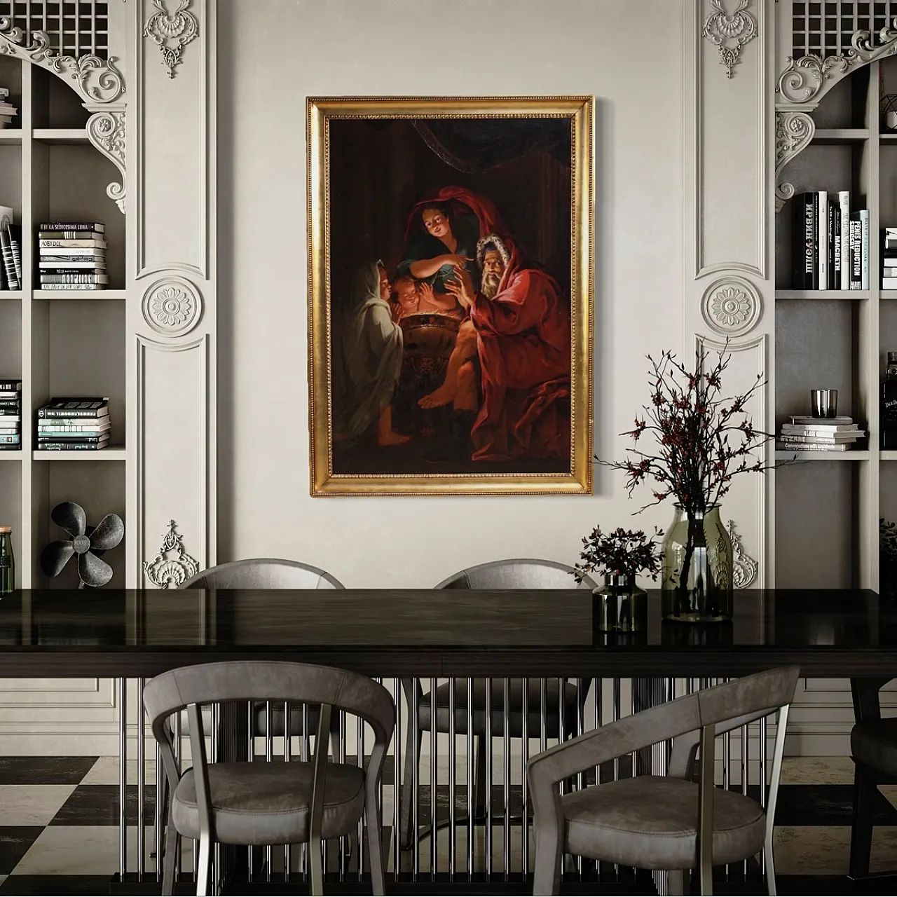 Large 18th century painting, allegory of winter 5