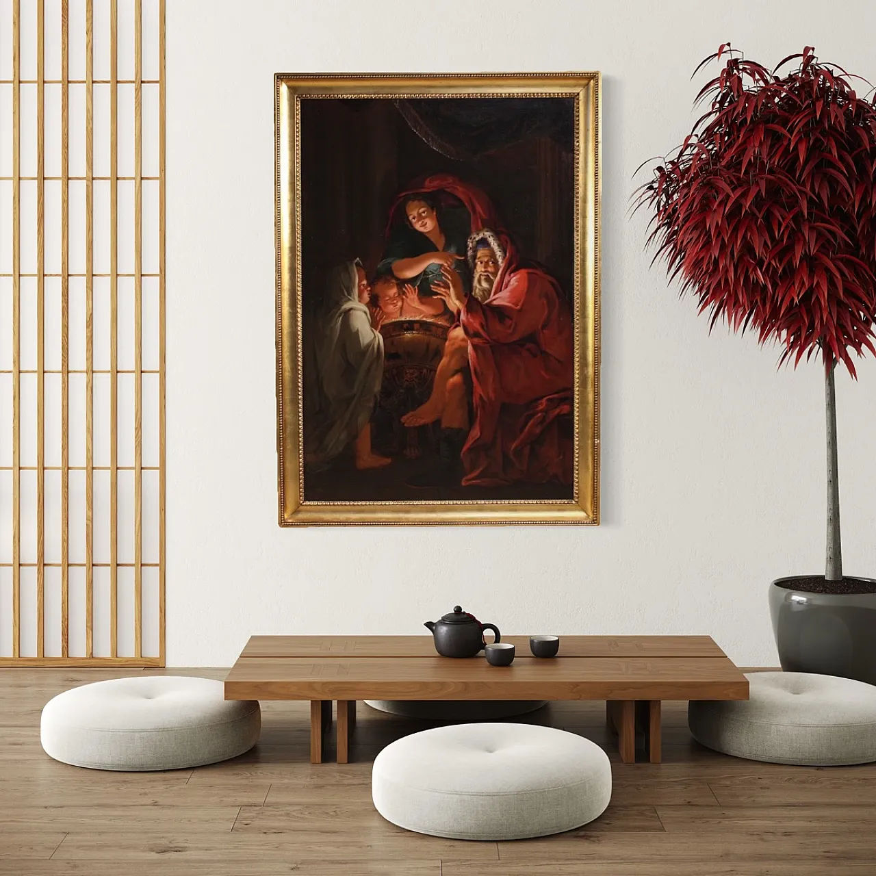 Large 18th century painting, allegory of winter 7