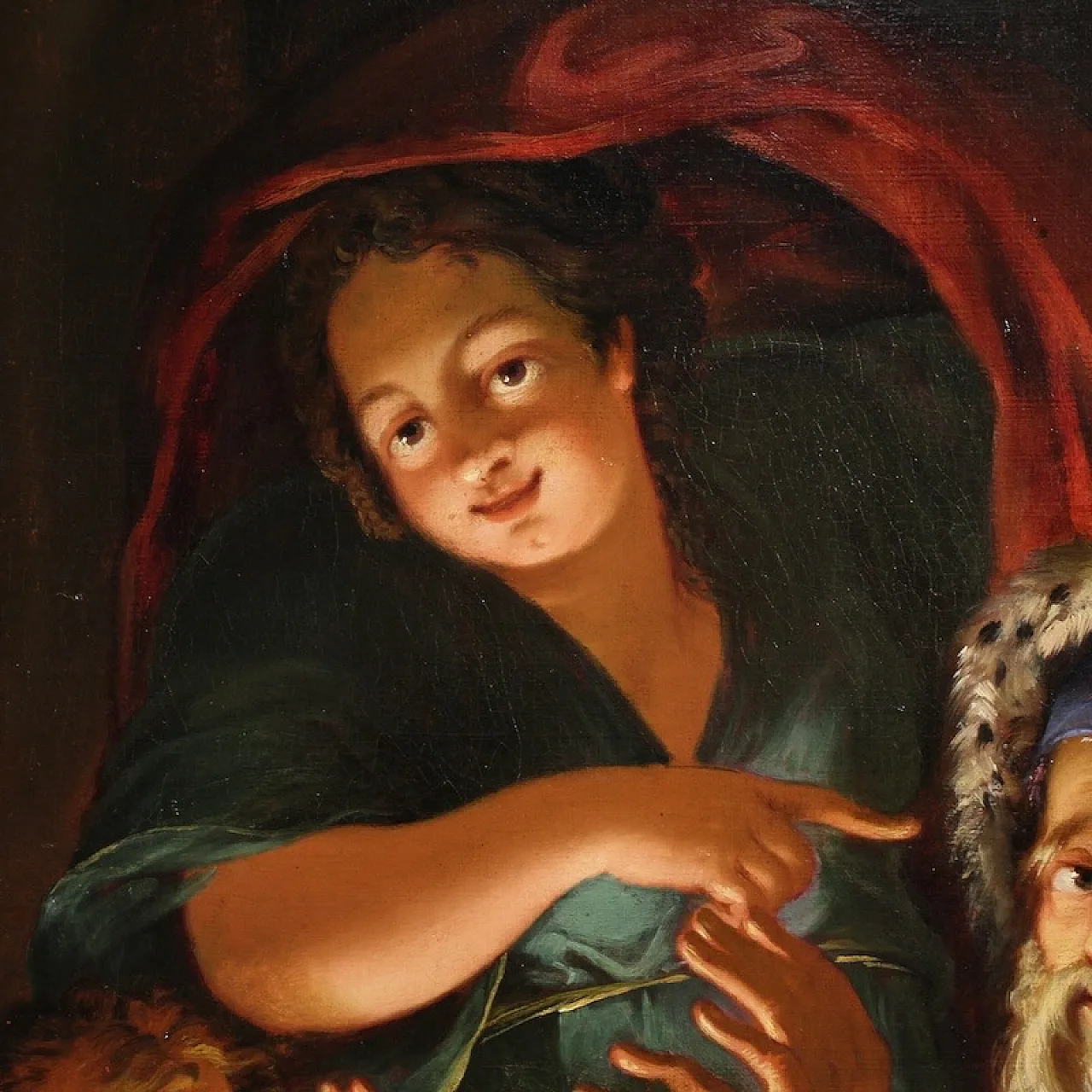 Large 18th century painting, allegory of winter 8