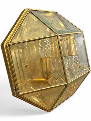 Applique geometrica in ottone e vetro, anni '80