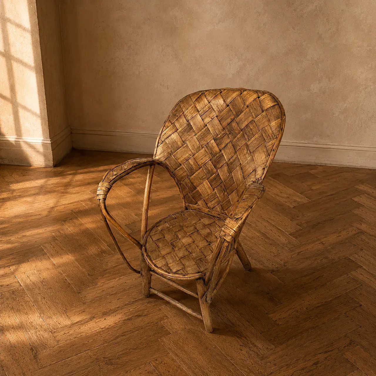 Poltrona in vimini e rattan con schienale alto, anni '60 1