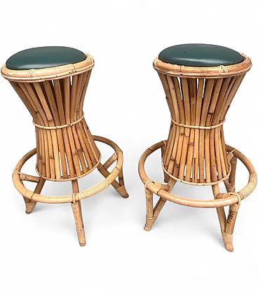 Pair of bamboo bar stools, 1970s