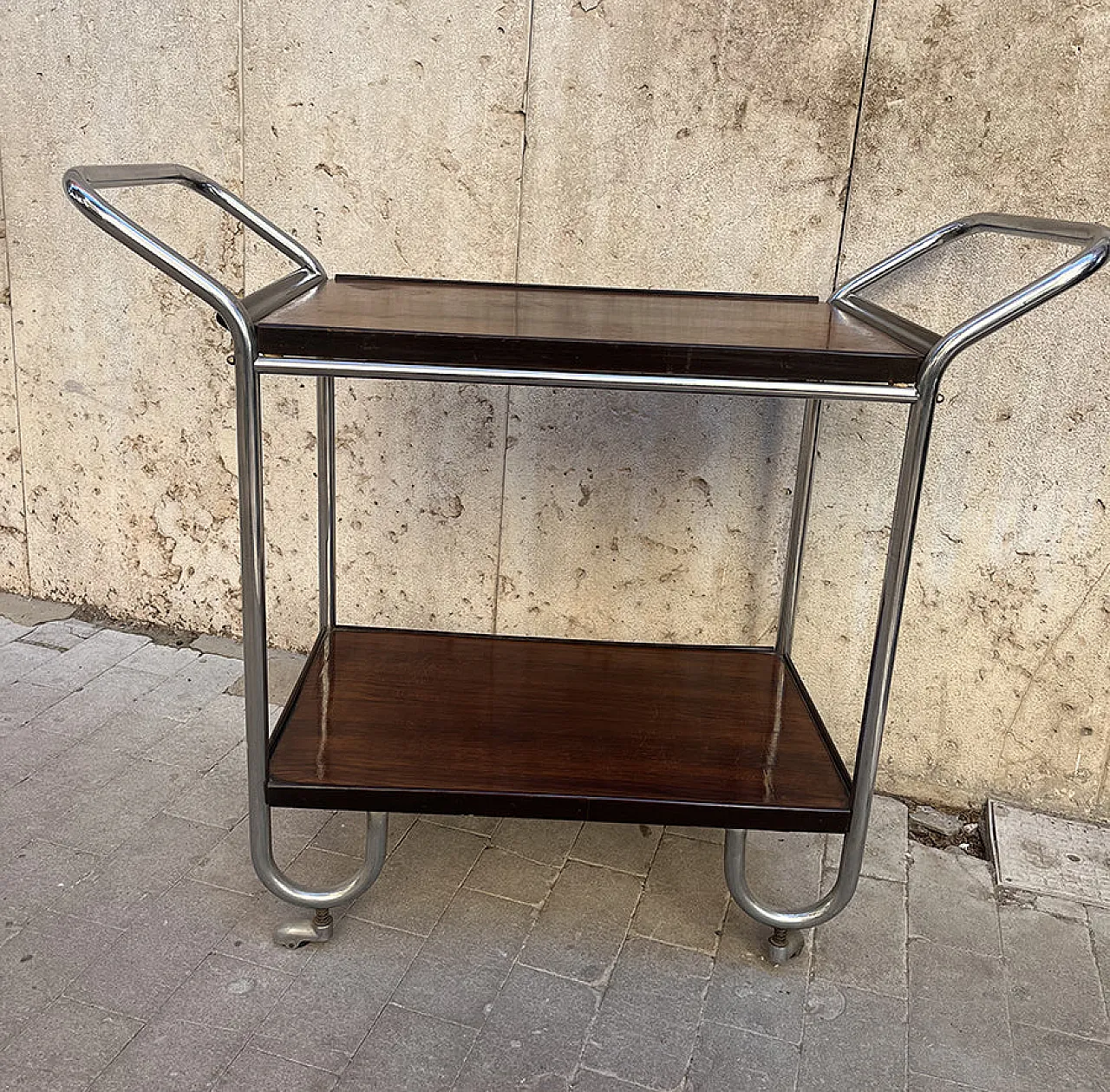 Steel and wooden food cart, mid-20th century 2