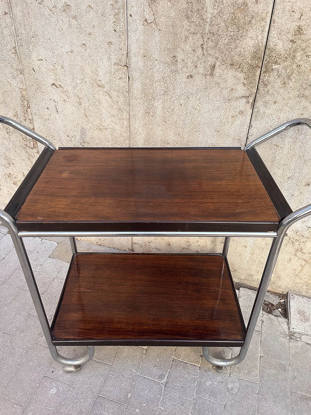 Steel and wooden food cart, mid-20th century 3