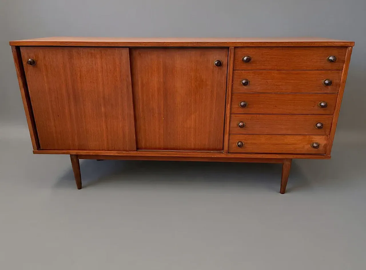 Teak sideboard, with sliding doors and chest of drawers, 1950s 1
