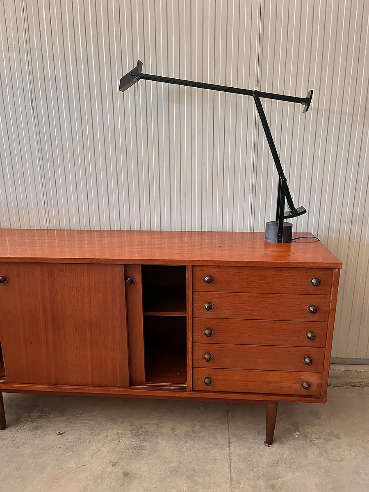Teak sideboard, with sliding doors and chest of drawers, 1950s 2