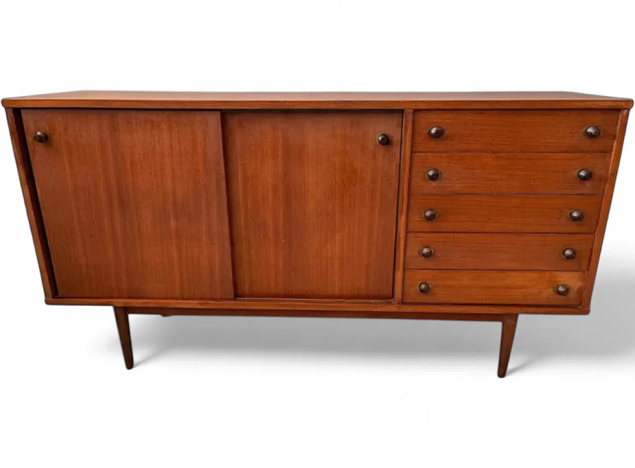 Teak sideboard, with sliding doors and chest of drawers, 1950s 7