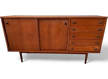 Teak sideboard, with sliding doors and chest of drawers, 1950s