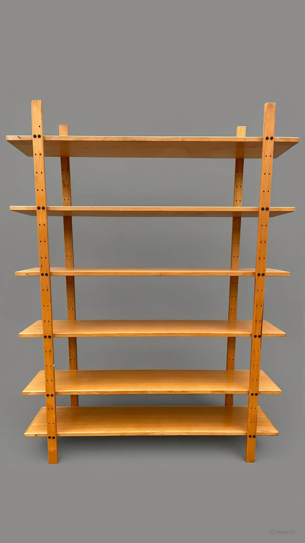 Natural solid wood bookcase by day, 1970s 1