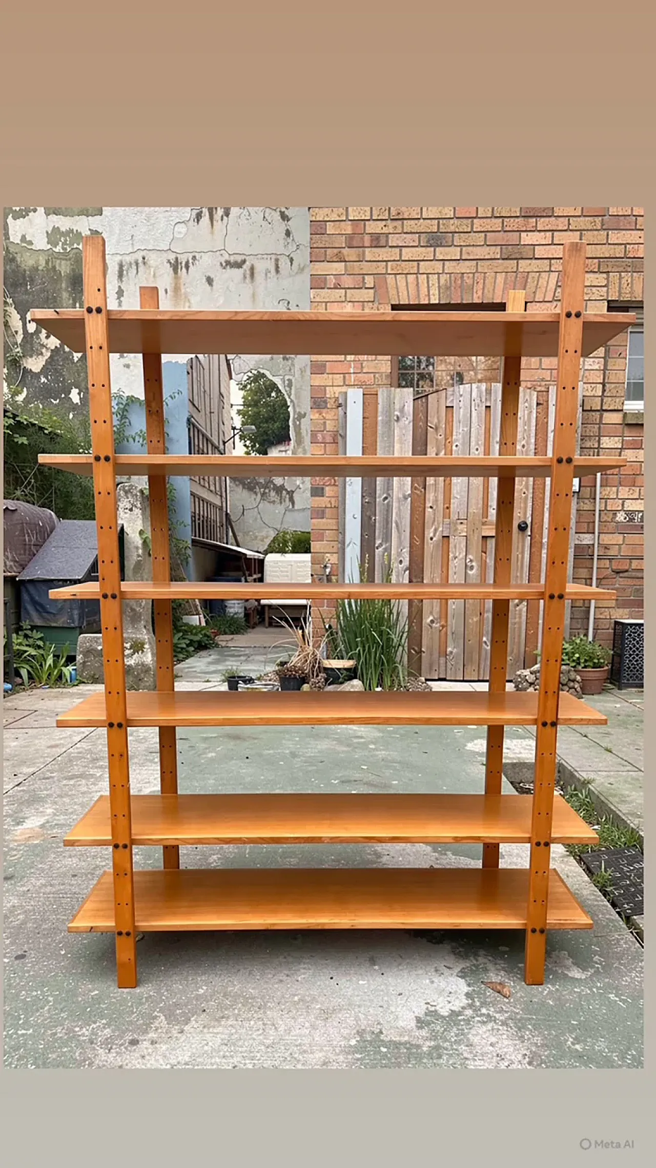 Natural solid wood bookcase by day, 1970s 3