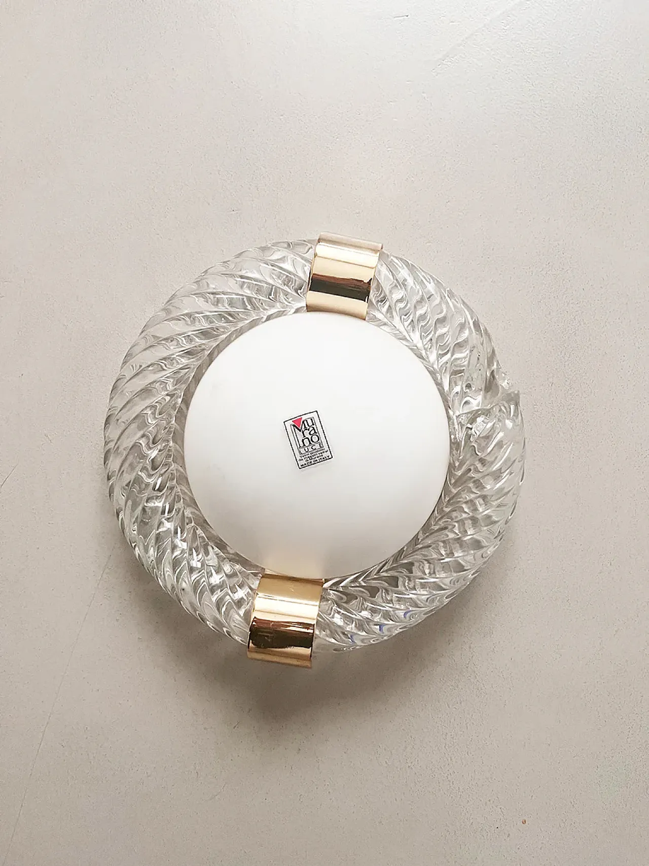 Sconce by Barovier & Toso in crystal, brass and frosted glass, 1950s 3